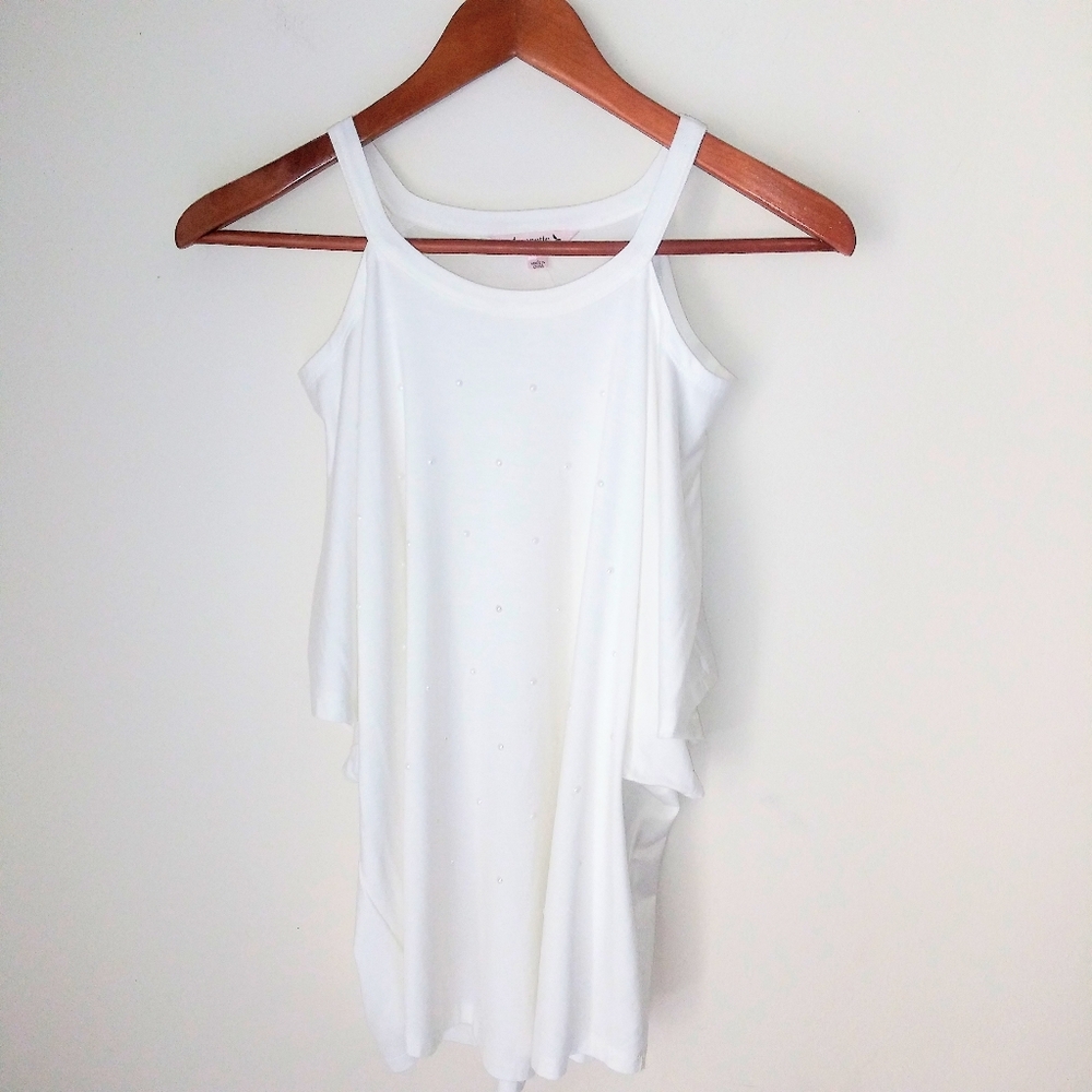 Nanette Lapore White And Pearls Cold Shoulder Blouse Size Large - Picture 2 of 6